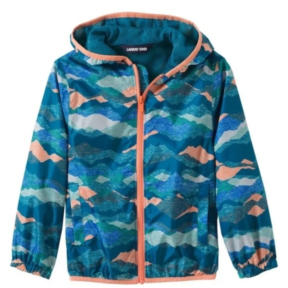 Lands'‎ End Packable Windbreaker Toddler XXS 2t 3t Blue Mountain Unisex Spring